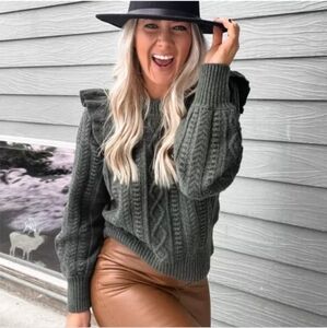 Madewel Hollydene Ruffle-Shoulder Pullover Sweater Merino wool